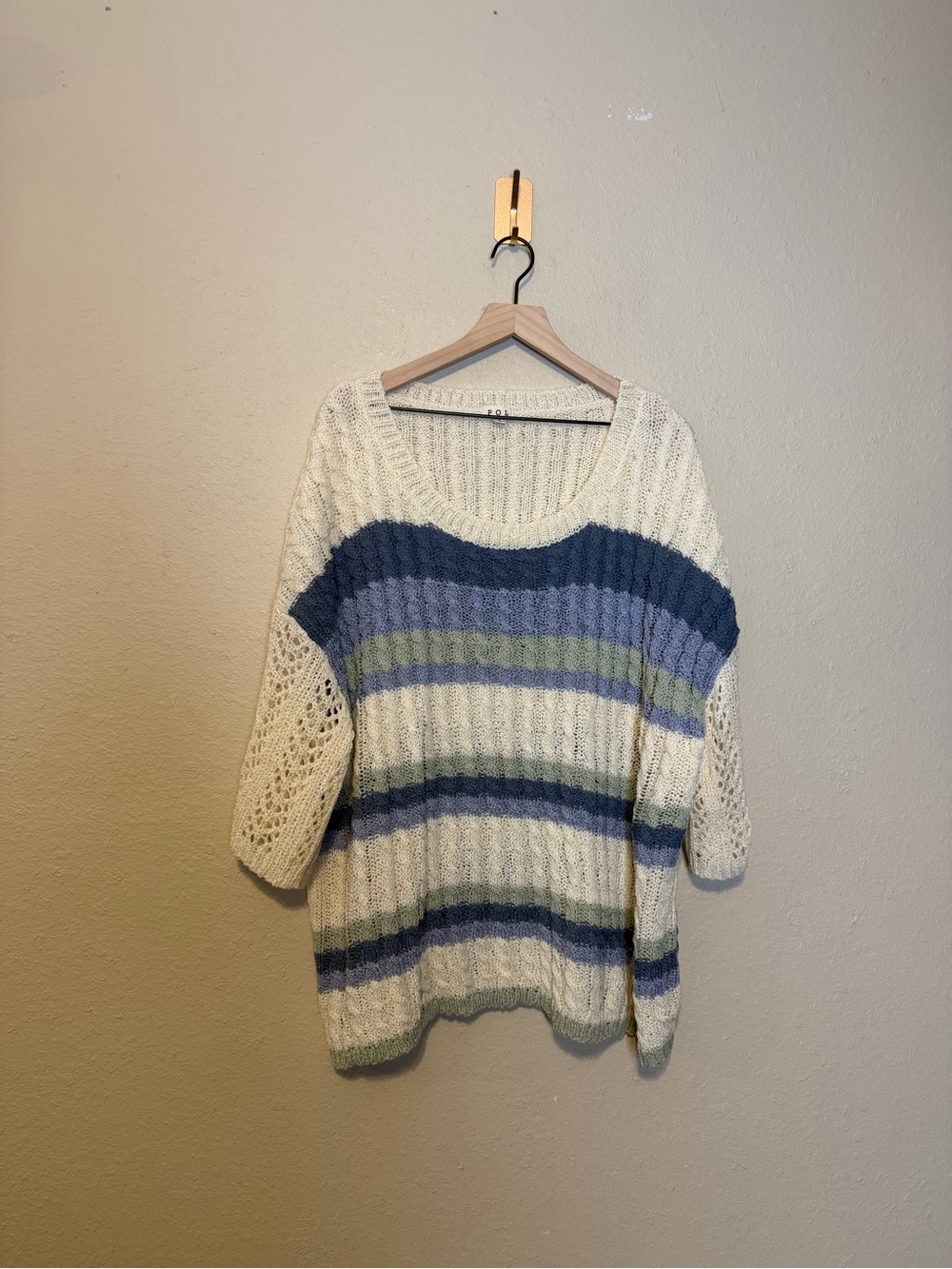 POL Beachy Boho Stripes Pullover Sweater Size Large
